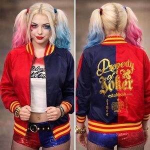 Suicide Squad Joker Bomber Jacket Red Blue Gold Size L